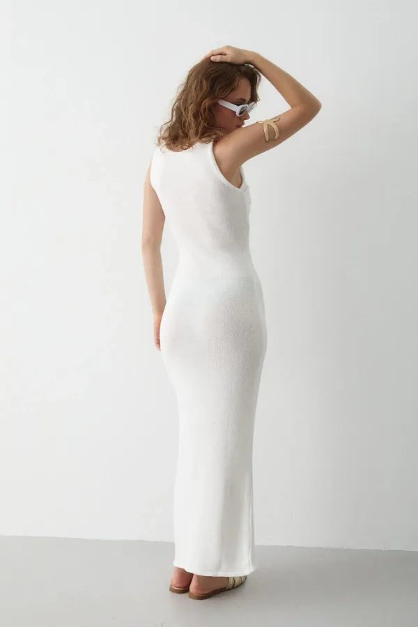 White Dress with Front Twist Detail