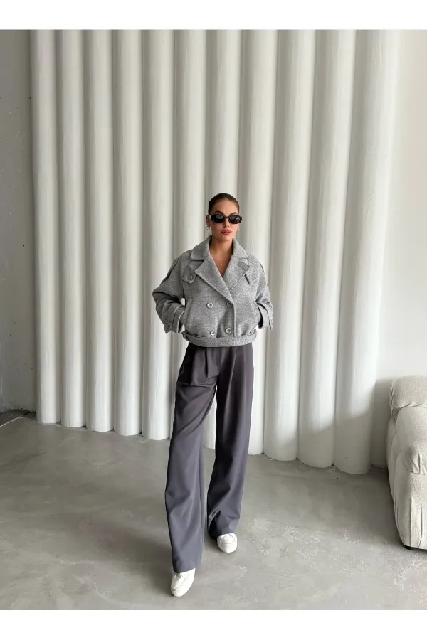 Grey Short Belted Cashmere Jacket - 9495