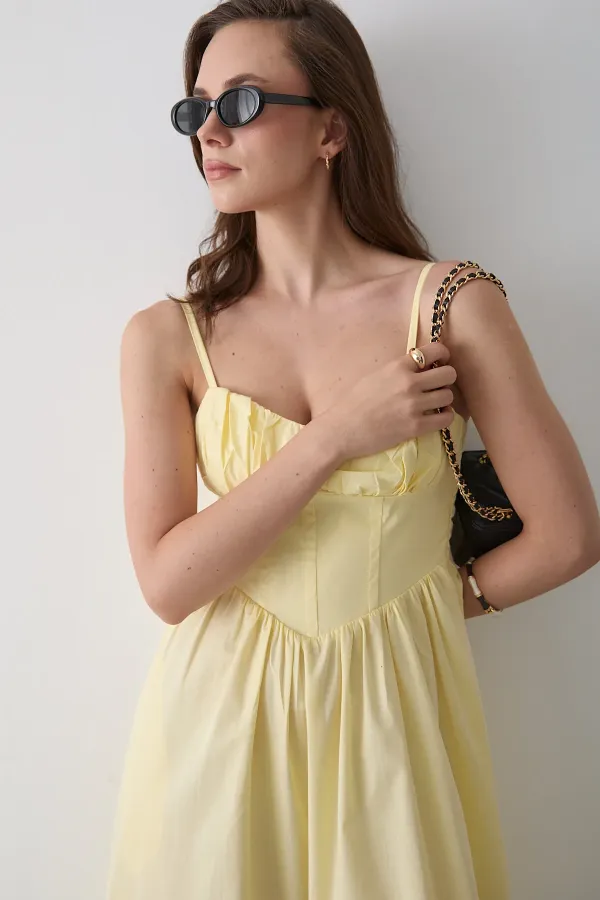 Sarı Bel Detaylı Poplin Elbise - 2001