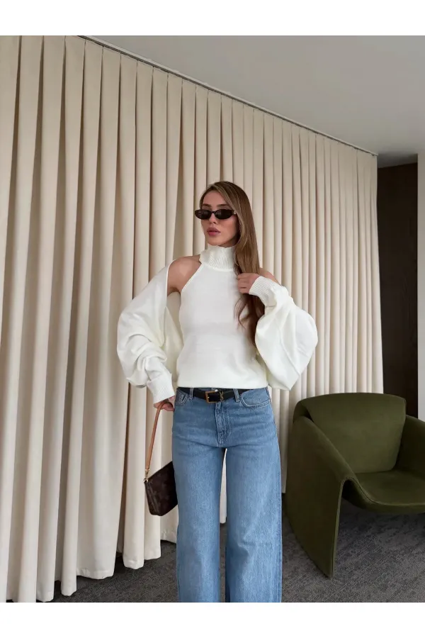 Ensemble boléro en maille blanc cassé - 601117