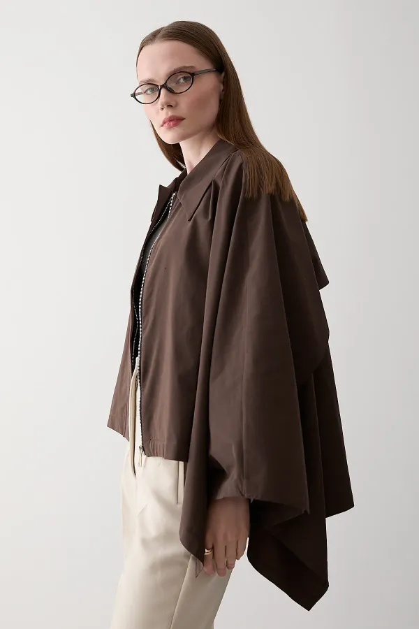 Kahverengi Pelerin Model Trençkot - 7603