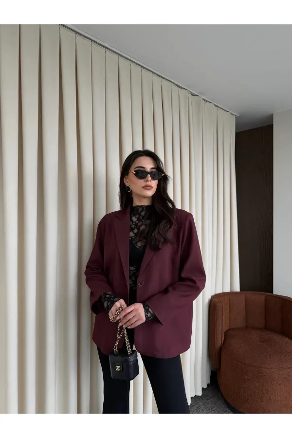 Burgundy Blazer Jacket - 7619