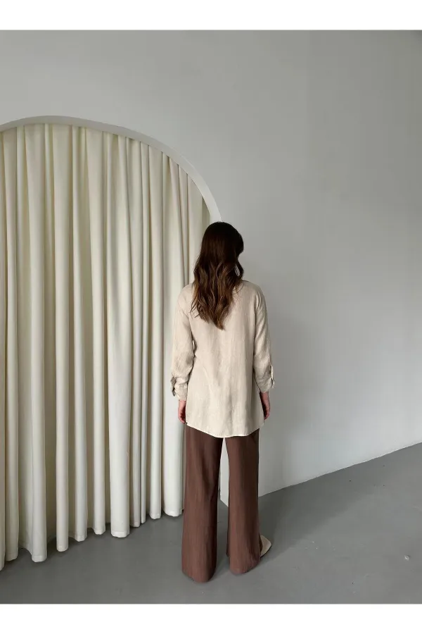 Chemise à ceinture boutonnée croisée 100% coton naturel