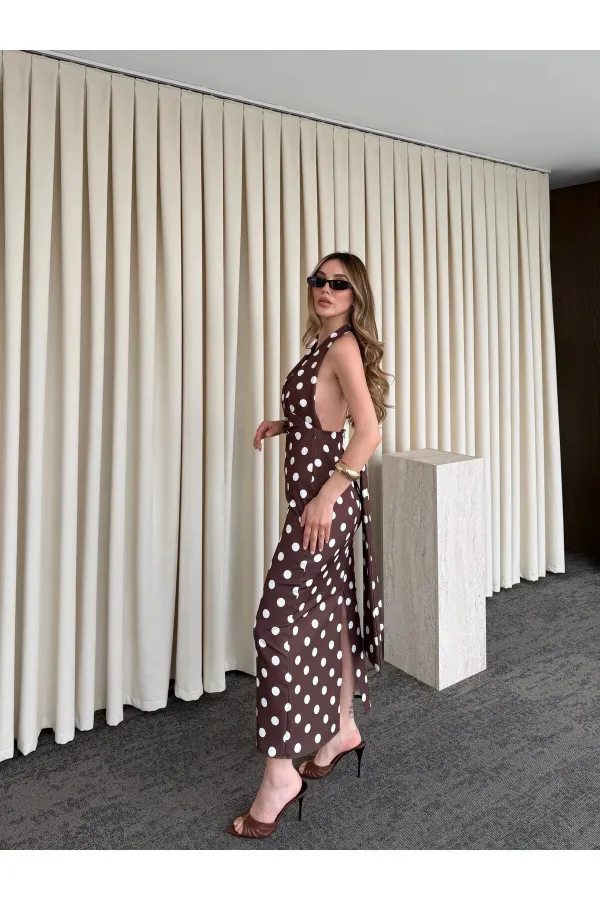 Robe marron à pois avec détail au dos - 4922