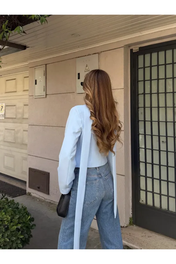 Mavi Vatkalı Fularlı Ceket - 85175