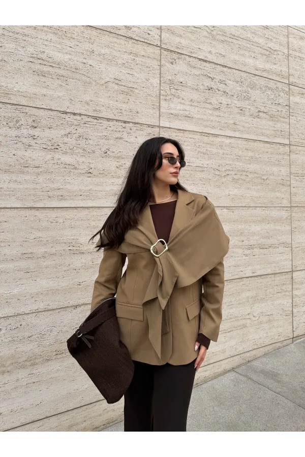 Ensemble broche et châle caramel, veste en polyviscose - 9707