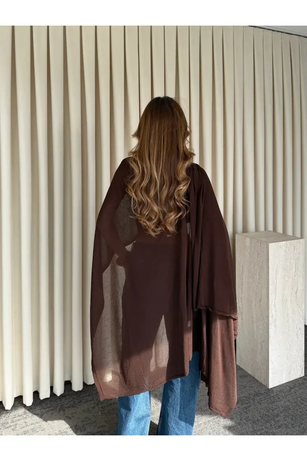 Kahverengi Muadil Tasarım Triko Pelerin Şal - 5241
