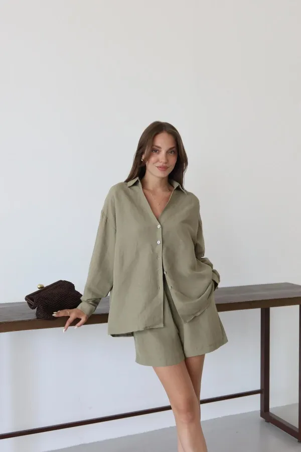 Haki Lorita Gömlek Şort Takım