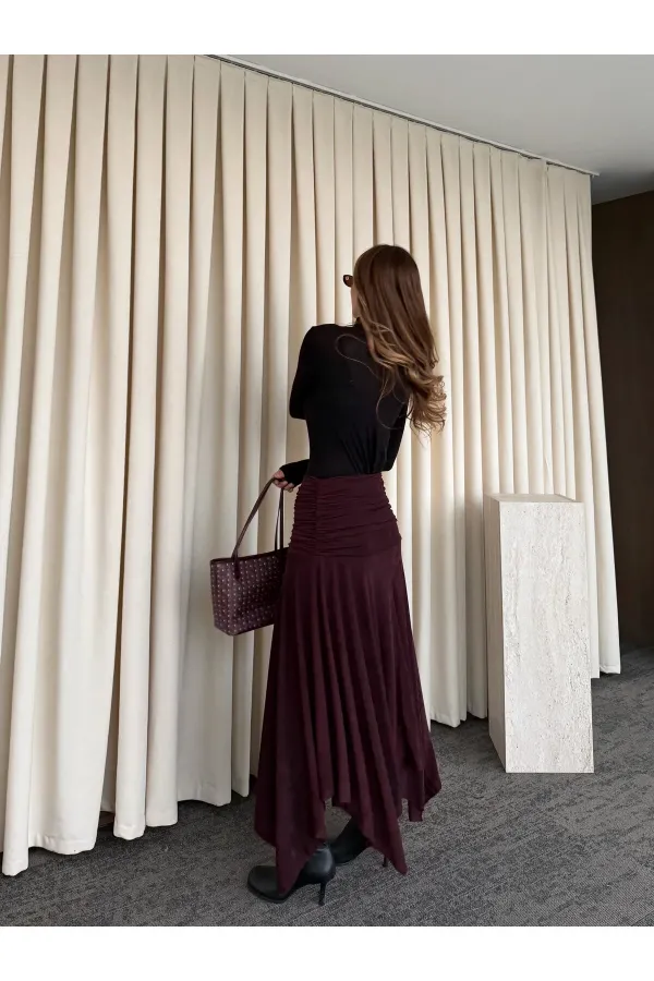 Jupe prune à ceinture froncée - 3366