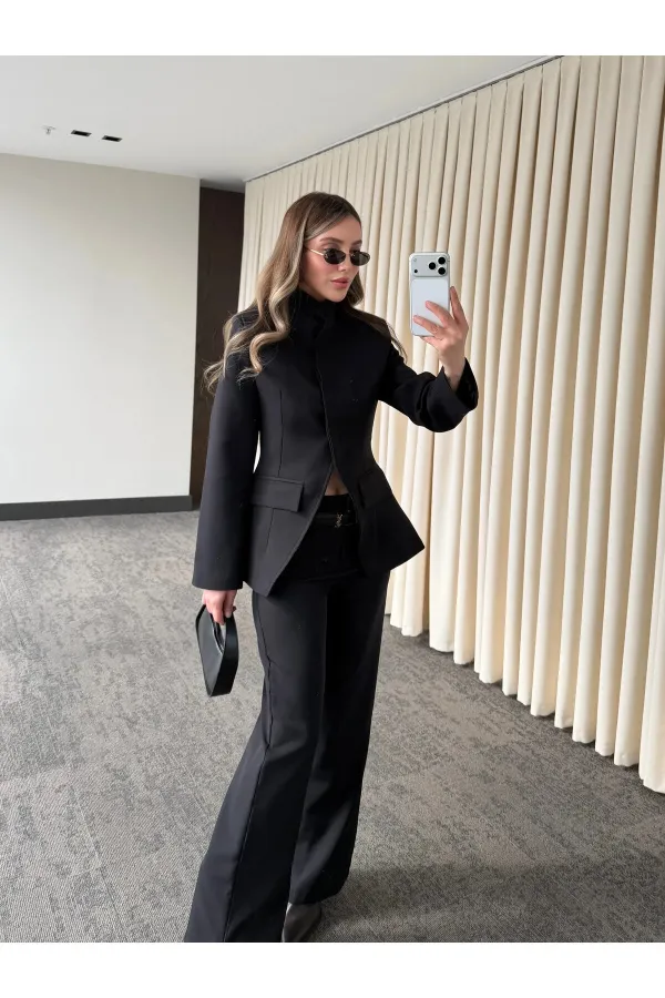 Siyah Hakim Yaka Ceket Pantolon Takım - 7100