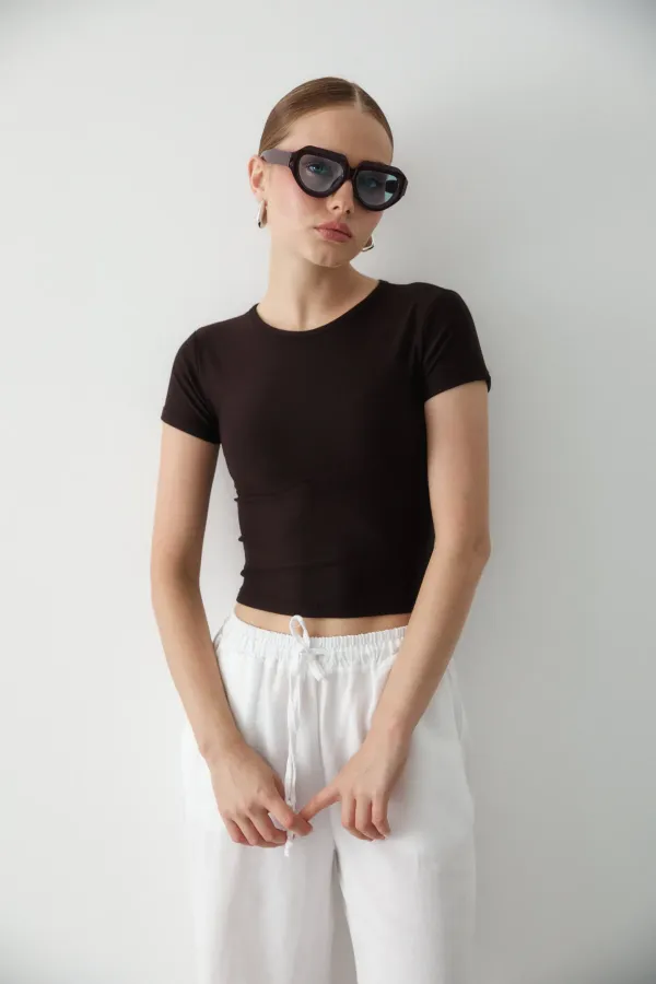 Acı Kahve Crop Bluz - 1182