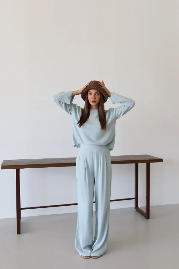 Blue Marisol Blouse and Pants Set