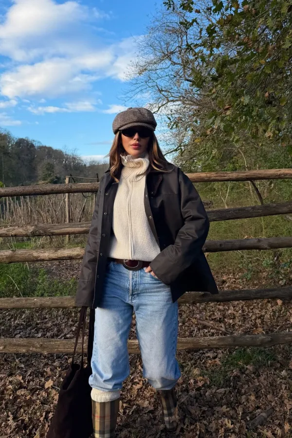 Manteau en velours marron avec détail de col supplémentaire - 5132