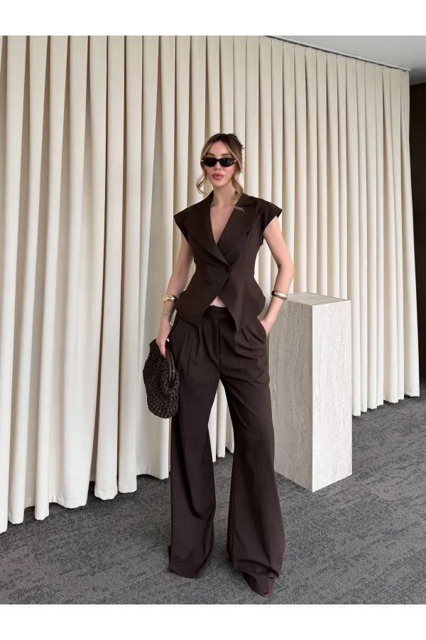 Kahverengi Margot Yelek Pantolon Takım - 308