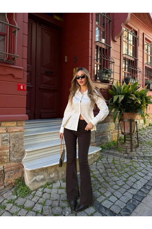 Kahverengi İspanyol Paça Jean - 2106