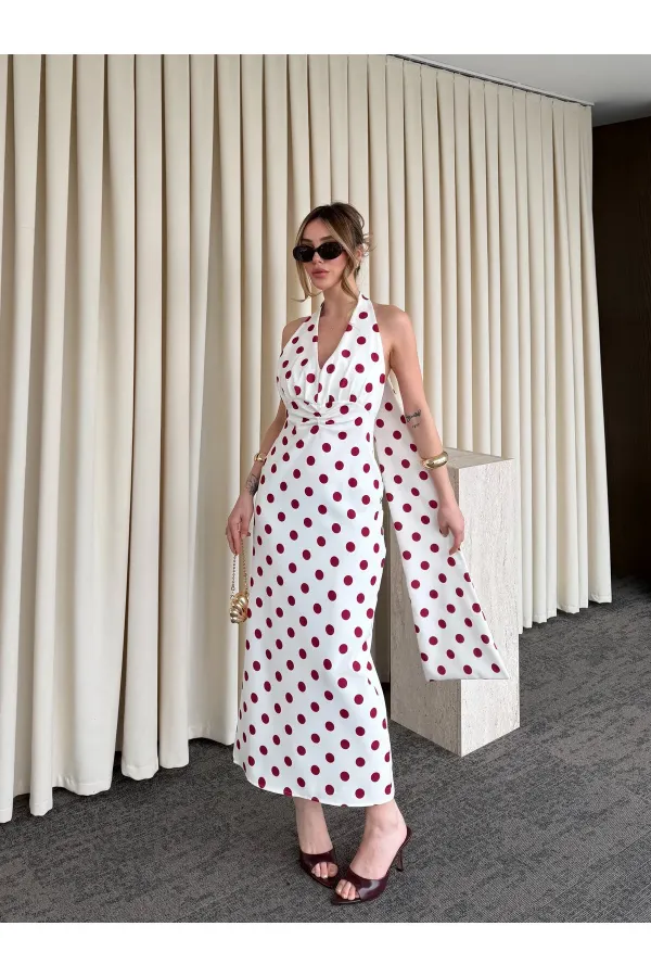 Robe blanc cassé à pois avec détail au dos - 4922