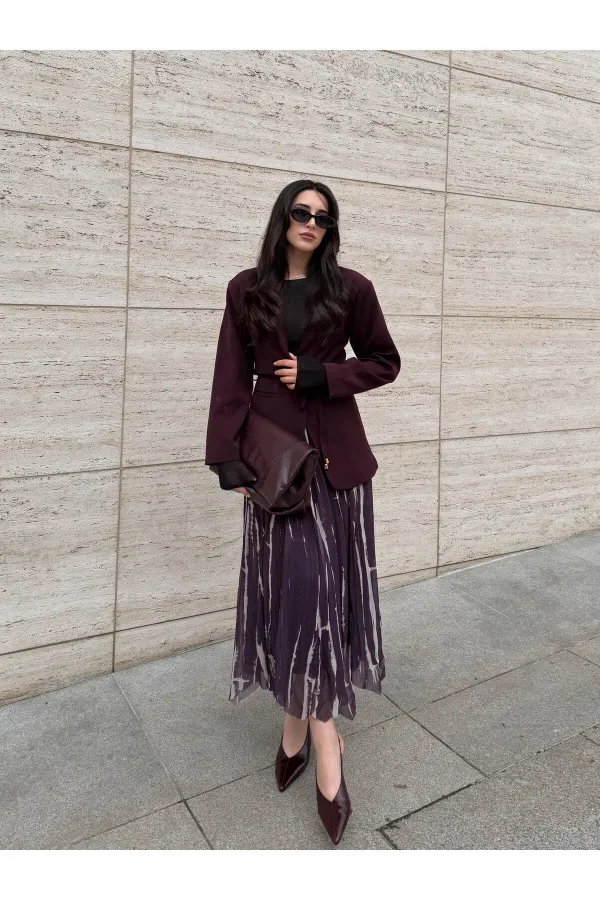 Mürdüm Kırışık Etek - 3369