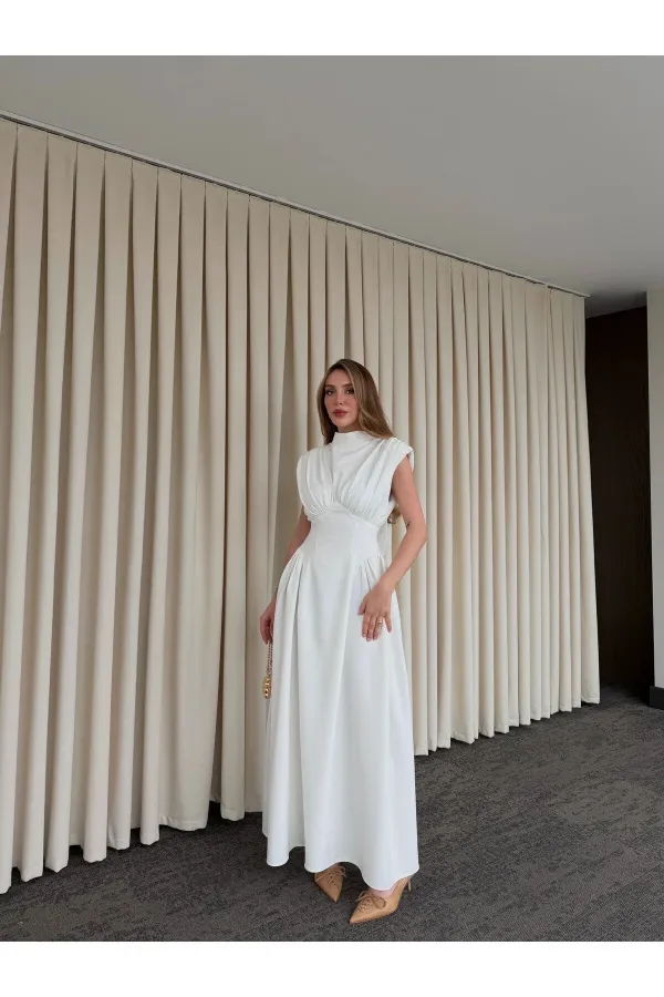 White Padded Dress - 25193