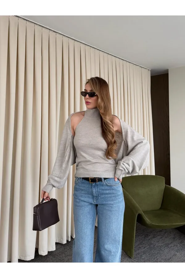 Ensemble boléro en maille vison - 601117