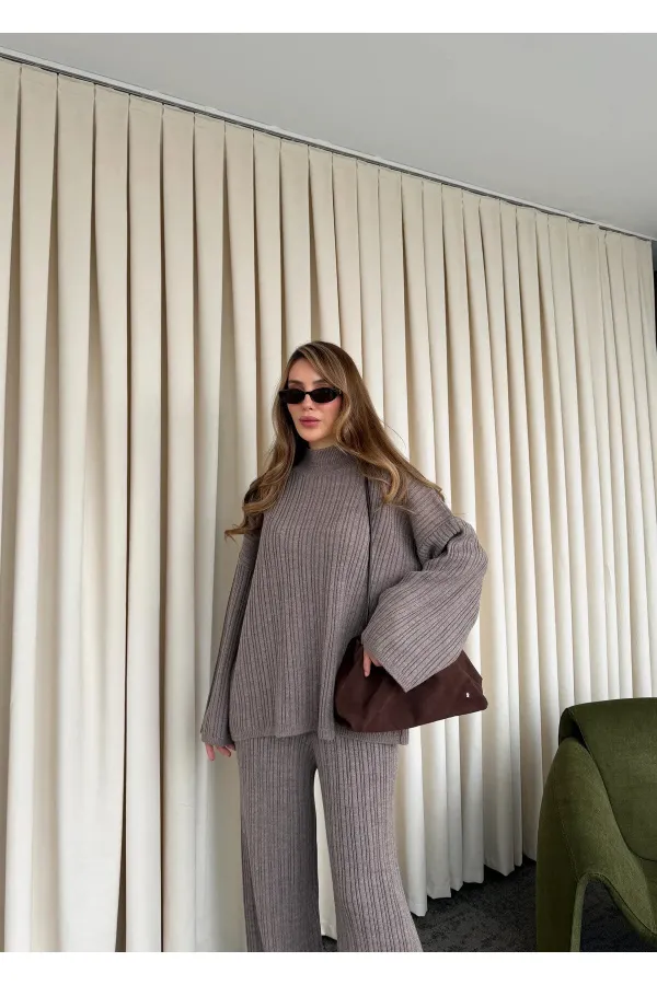 Ensemble pull en maille vison - 98078