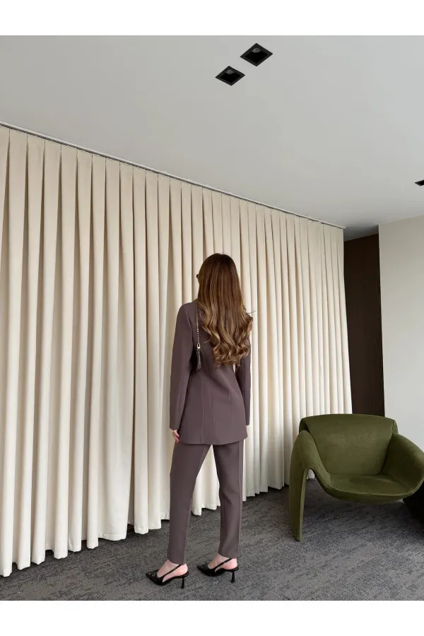 Kahverengi Belden Oturtma Blazer Ceket - 9684
