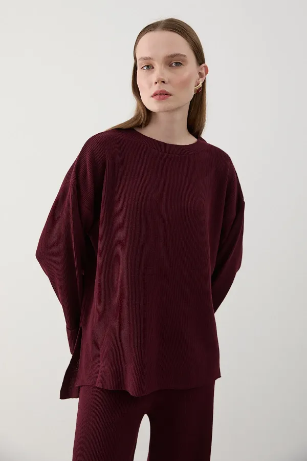 Burgundy Thessaloniki Knit Sweater Set - 4587 Burgundy Thessaloniki Knit Sweater Set - 4587