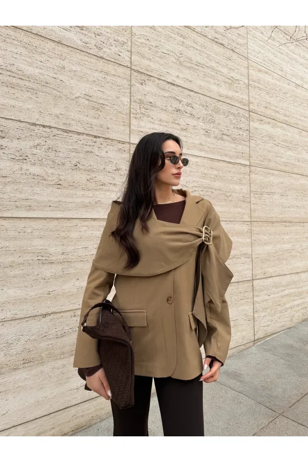 Ensemble broche et châle caramel, veste en polyviscose - 9707