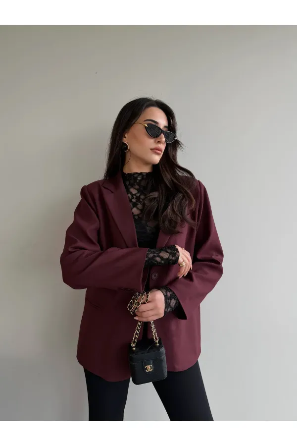 Burgundy Blazer Jacket - 7619