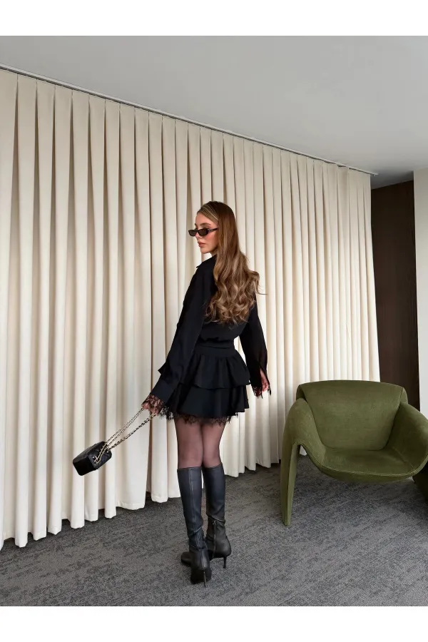 Black Dress with Lace Hem - 35518