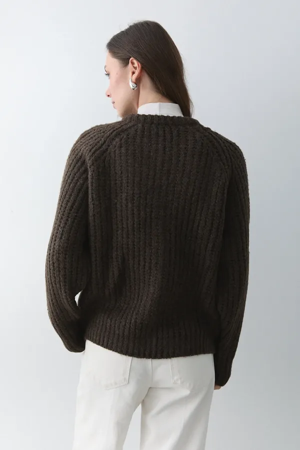 Gilet 5 boutons couleur café chiné - 251061