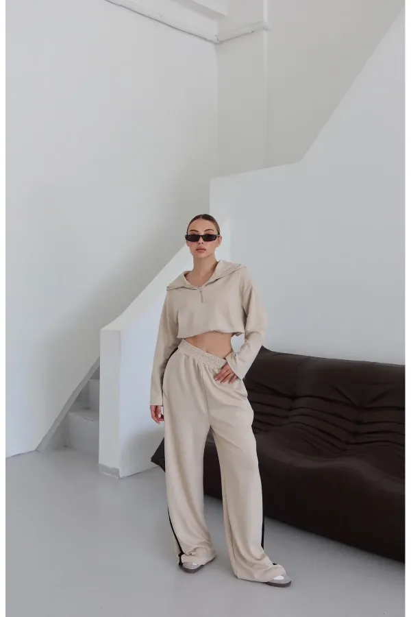 Stone Hooded Trimmed Set - 8569