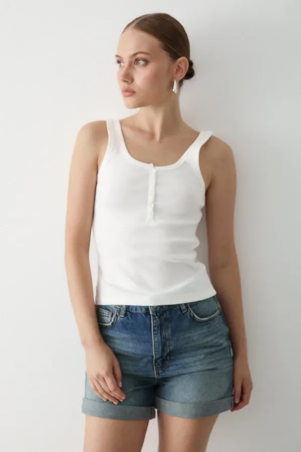 Açık Ekru Önden Düğmeli Atlet - 251001