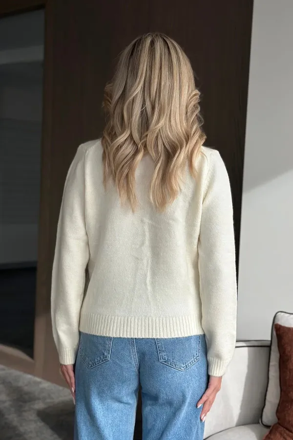 Gilet basique crème à boutons - 4488