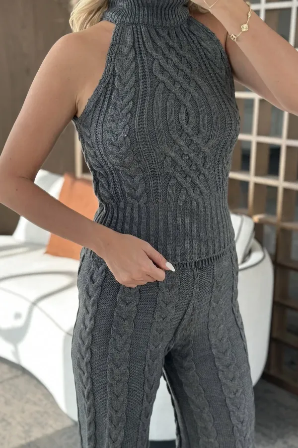 Ensemble chemisier sans manches et pantalon anthracite - 3009