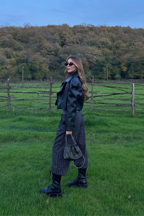 Black Leather Jacket with Epaulet Detail