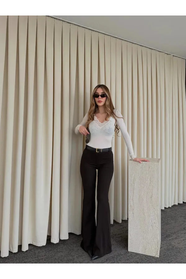 Pantalon marron style espagnol à jambes larges - 1404