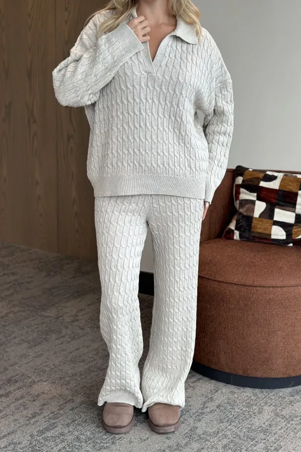 Ensemble pull en maille beige - 98074