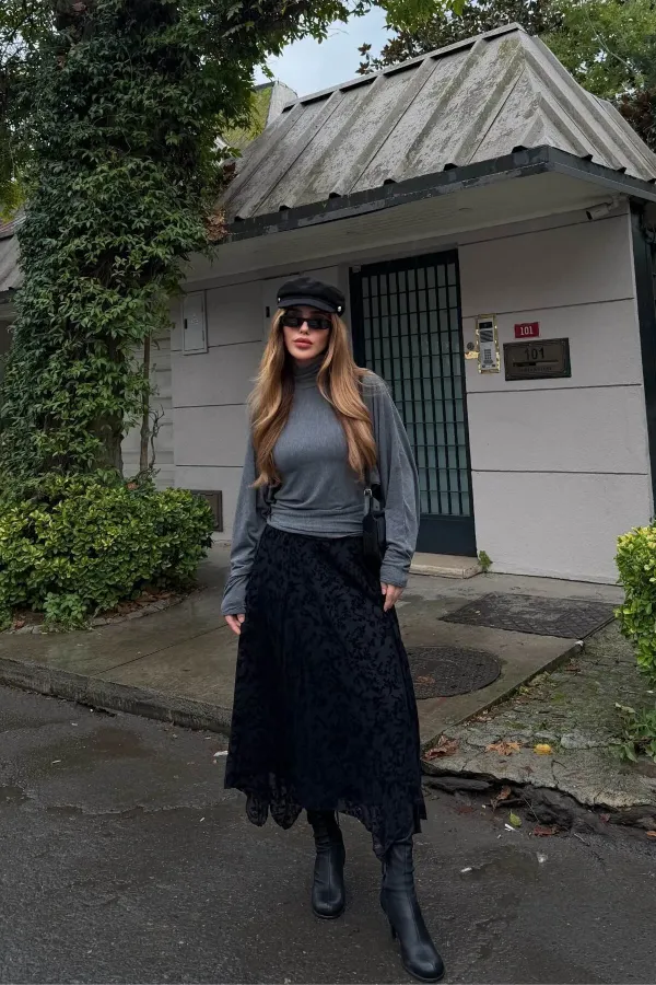 Black Patterned Skirt - 251125