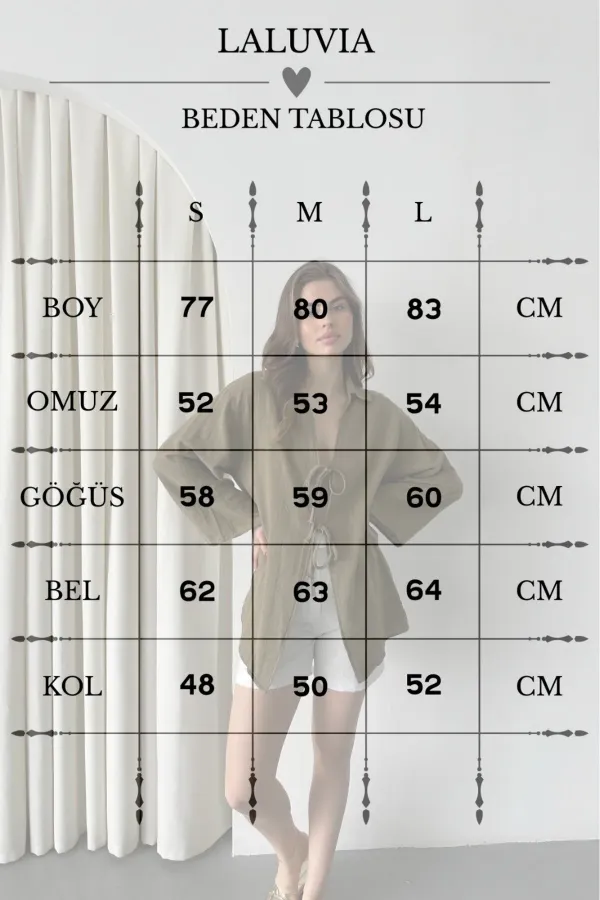 Olive %100 Keten Bağcık Detaylı Kimono Bluz - 5218