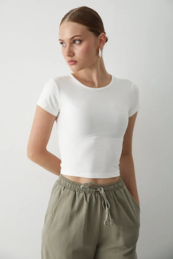 Beyaz Crop Bluz - 1182