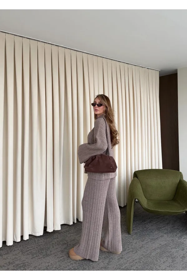 Ensemble pull en maille vison - 98078