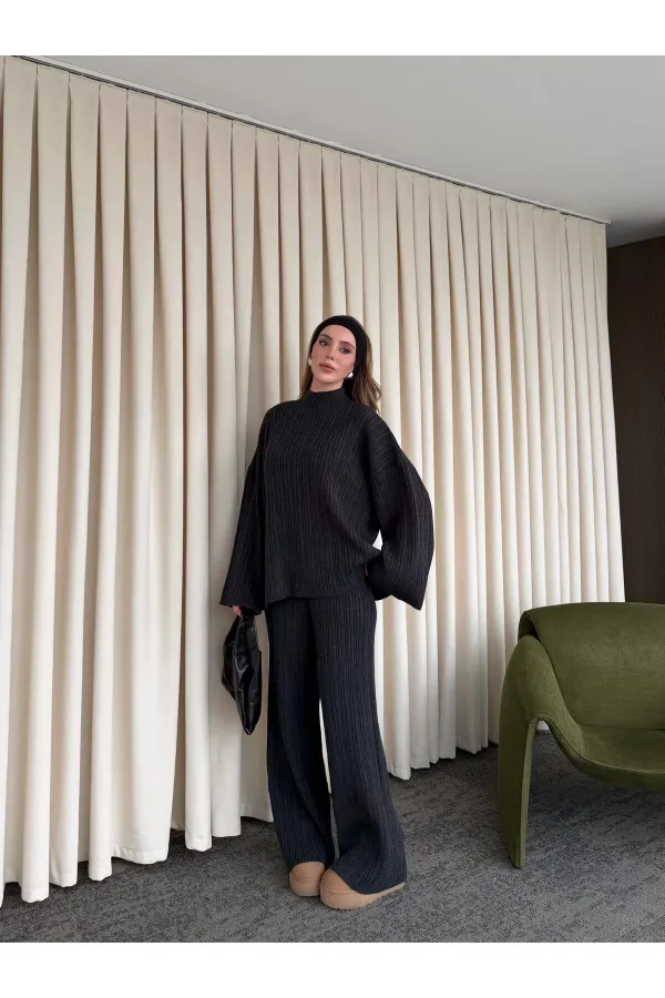 Ensemble pull en maille anthracite - 98078