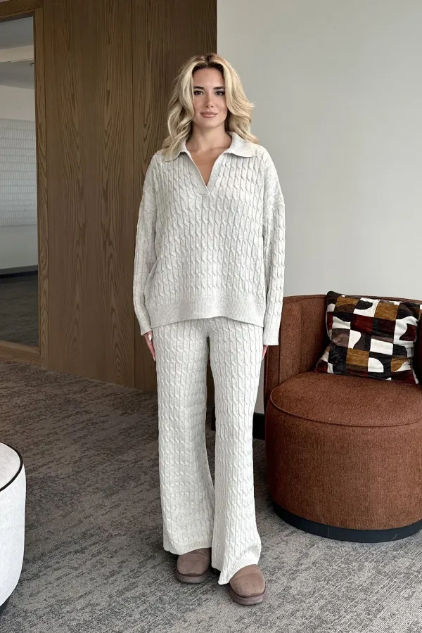 Ensemble pull en maille beige - 98074