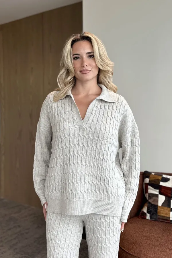 Ensemble pull en maille beige - 98074