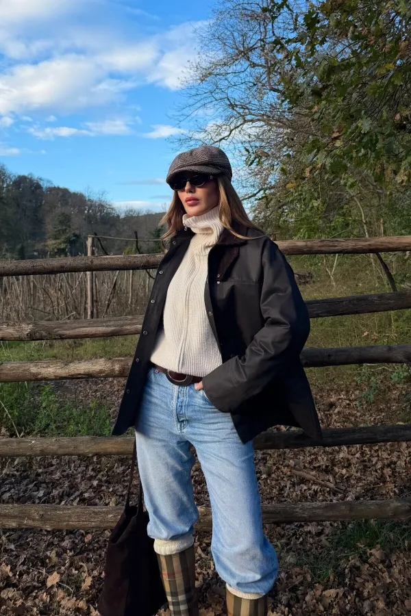 Manteau en velours marron avec détail de col supplémentaire - 5132