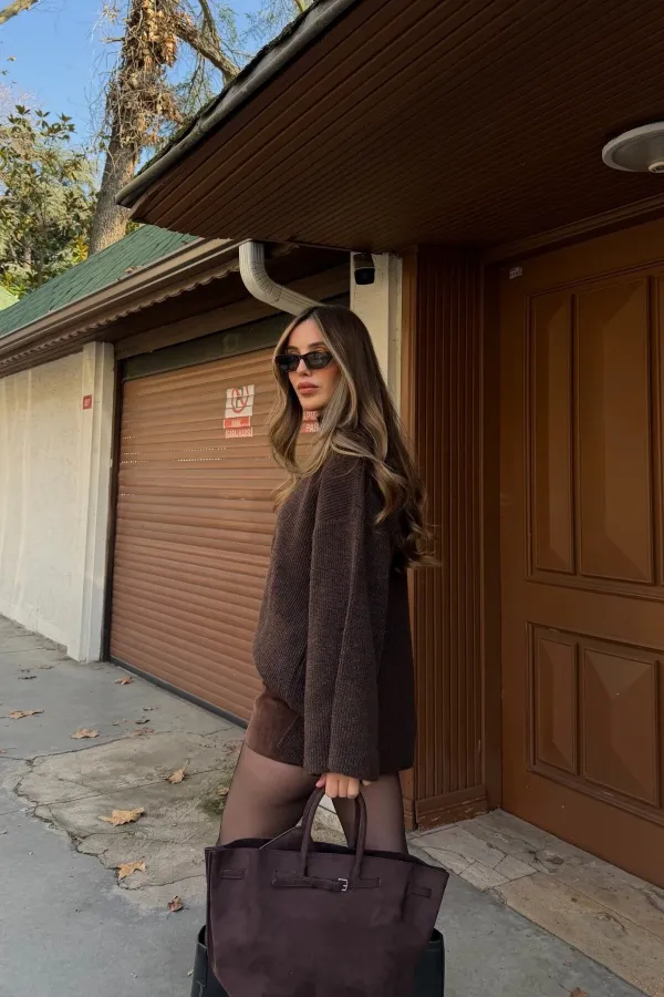 Brown Corduroy Oversize Sweater - 26808 Brown Corduroy Oversize Sweater - 26808