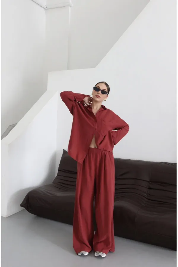 Ensemble kimono bordeaux de Pékin