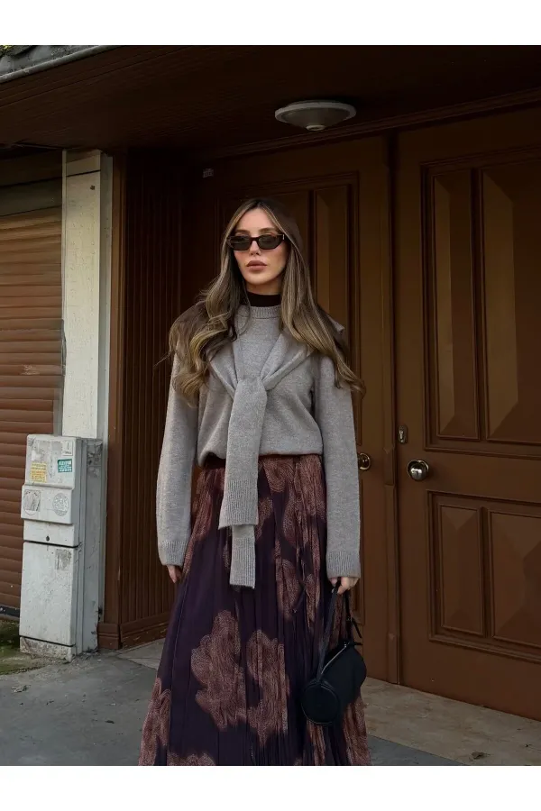 Açık Vizon Şal Detaylı Kazak - 251180