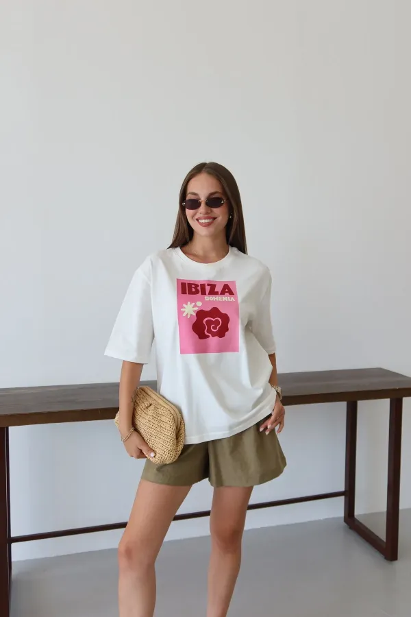 White Ibiza Print T-shirt - 0500 White Ibiza Print T-shirt - 0500