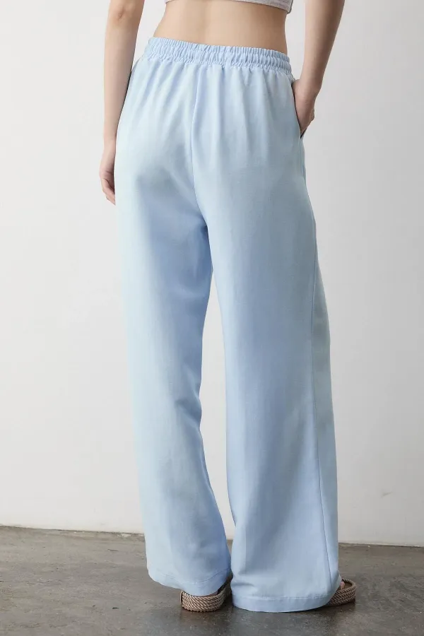 Blue Wide Leg Trousers with Elastic Waistband Blue Wide Leg Trousers with Elastic Waistband